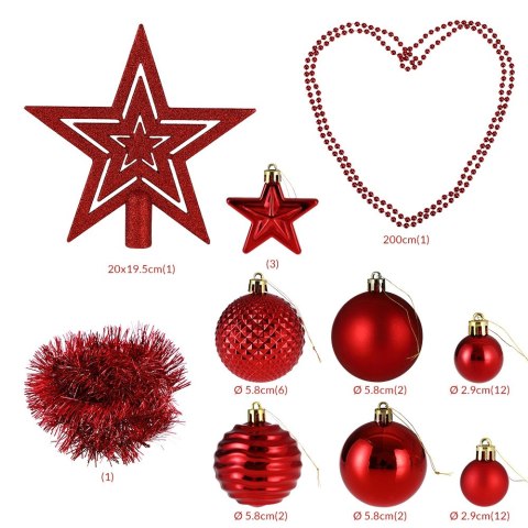 ZESTAW BOMBEK CHOINKOWYCH ESTRELLA CZERWONY 66 SZTUK