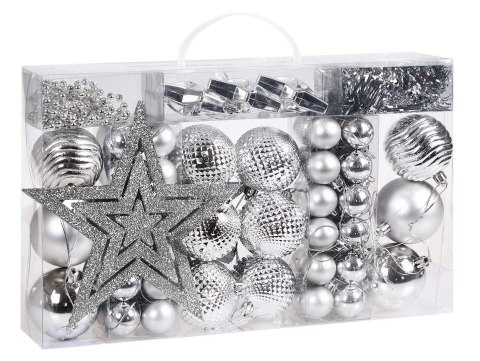 ZESTAW BOMBEK CHOINKOWYCH ESTRELLA SREBRNY 66 SZTUK