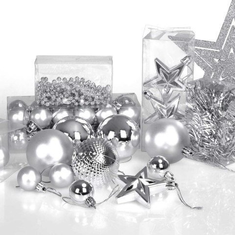 ZESTAW BOMBEK CHOINKOWYCH ESTRELLA SREBRNY 66 SZTUK