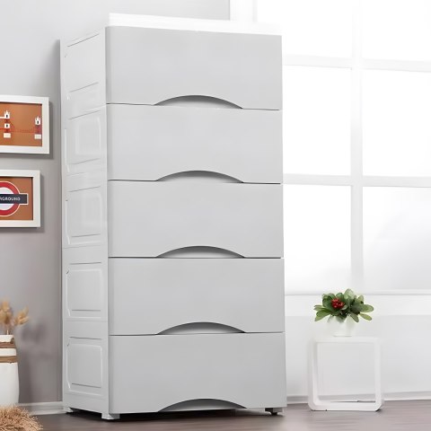 Regał z 5 wysuwanymi szufladami nogi z kółkami - szary ModernHome Regał z 5 wysuwanymi szufladami nogi z kółkami - szary ModernHome