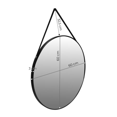Okrągłe lustro ścienne 60 cm wiszące na pasku nowoczesne czarna rama ModernHome Okrągłe lustro ścienne 60 cm wiszące na pasku nowoczesne czarna rama ModernHome