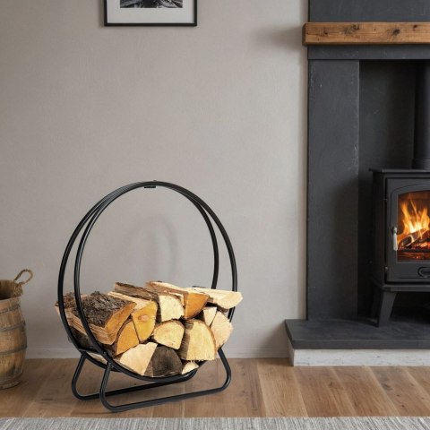 Stojak na drewno HOBRO metalowy czarny koło