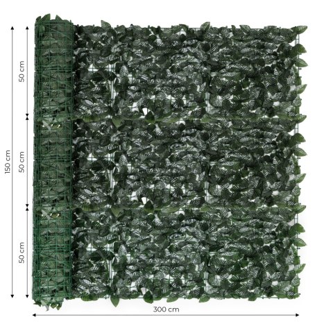 Sztuczny bluszcz żywopłot 300x50 cm zielona osłona na balkon maskująca - 3 ROLKI