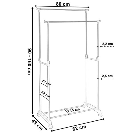 Wieszak stojący podwójny WALERIA regulowany