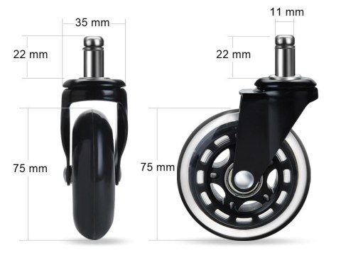 KOMPLET 5 KÓŁEK KAUCZUKOWYCH PERSES DO FOTELI I KRZESEŁ