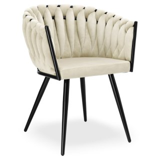 KRZESŁO WELUROWE PLECIONE ASTON VELVET BEŻOWE