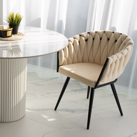 KRZESŁO WELUROWE PLECIONE ASTON VELVET BEŻOWE