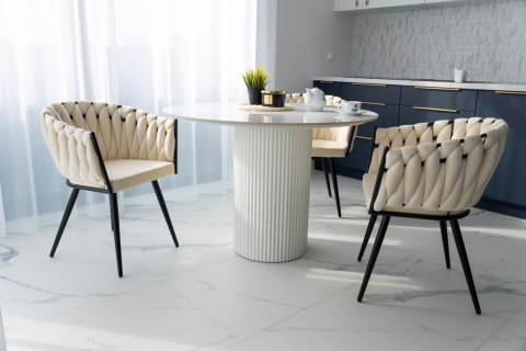 KRZESŁO WELUROWE PLECIONE ASTON VELVET BEŻOWE