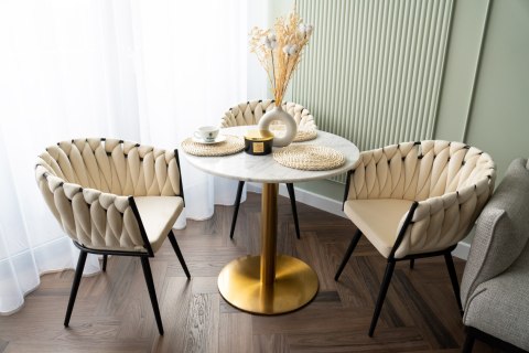 KRZESŁO WELUROWE PLECIONE ASTON VELVET BEŻOWE