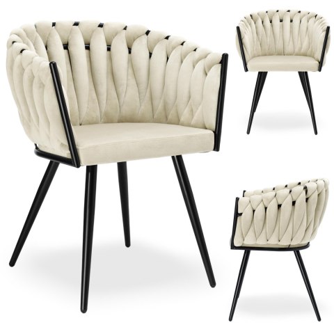 KRZESŁO WELUROWE PLECIONE ASTON VELVET BEŻOWE