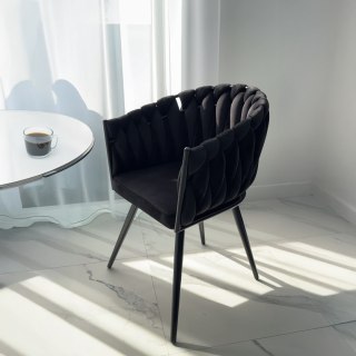 KRZESŁO WELUROWE PLECIONE ASTON VELVET CZARNE