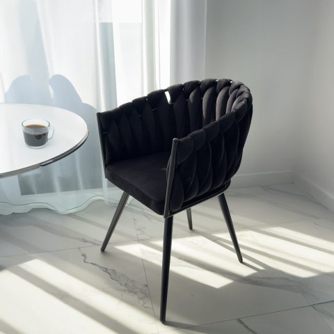 KRZESŁO WELUROWE PLECIONE ASTON VELVET CZARNE