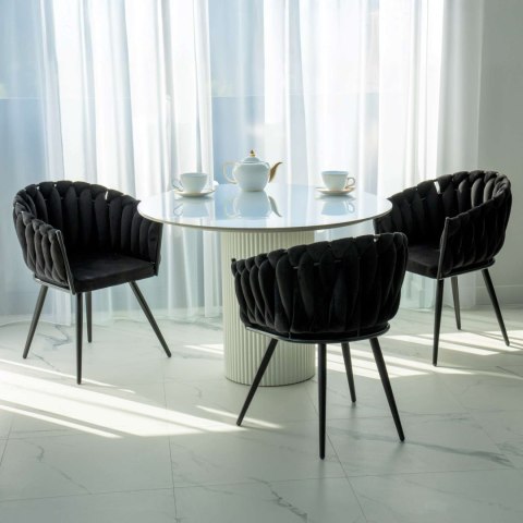 KRZESŁO WELUROWE PLECIONE ASTON VELVET CZARNE