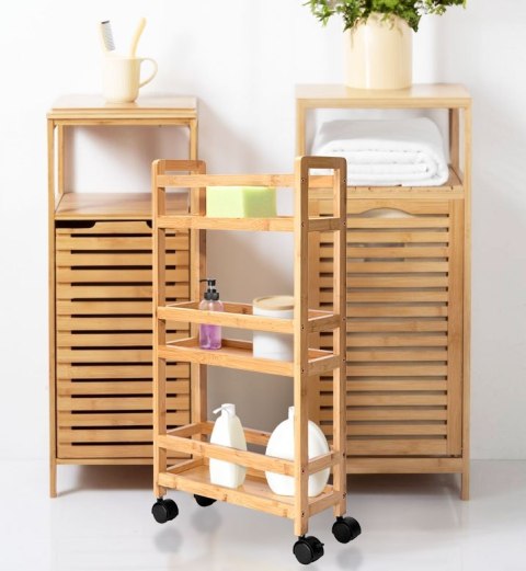 REGAŁ NA KÓŁKACH BAMBUSOWY INAKI 3 POZIOMY NATURAL