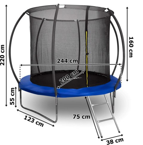 TRAMPOLINA Z SIATKĄ I DRABINKĄ HENZEN 244 CM NIEBIESKA FT 8