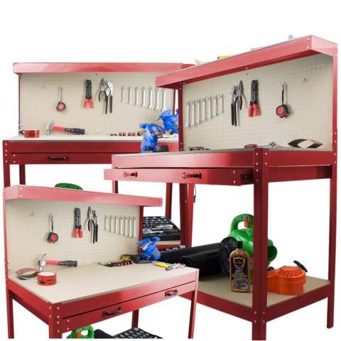 Stół warsztatowy z uchwytami blat 115x55 cm szuflada haki x12 stabilny stal Stół warsztatowy z uchwytami blat 115x55 cm szuflada haki x12 stabilny stal