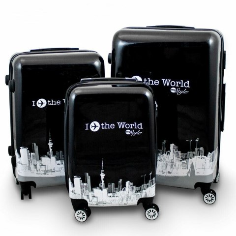 Walizki zestaw czarno biale Fly the World Walizki zestaw czarno biale Fly the World
