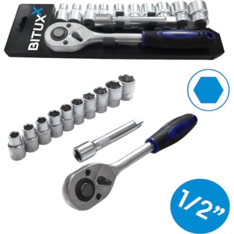 Zestaw narzędzi 12w1 grzechotka 1/2 nasadki 10-24 mm przedłużka 125 mm Zestaw narzędzi 12w1 grzechotka 1/2 nasadki 10-24 mm przedłużka 125 mm
