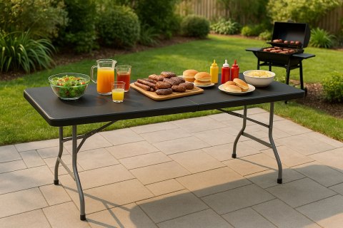 STÓŁ CATERINGOWY FETA SKŁADANY W WALIZKĘ 180 CM CZARNY