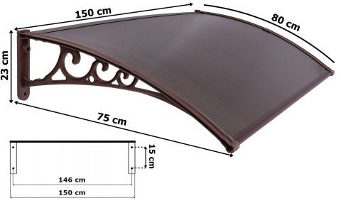 Daszek plastikowy Beno 80x150cm brązowy