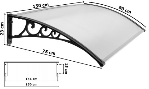 Daszek plastikowy Beno 80x150cm czarny