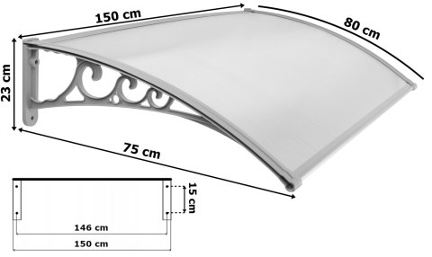 Daszek plastikowy Beno 80x150cm szary