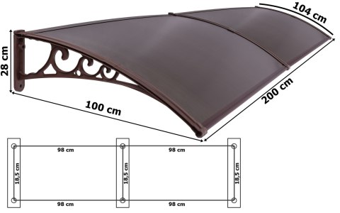 Daszek plastikowy Dako Duo 100x200cm brązowy