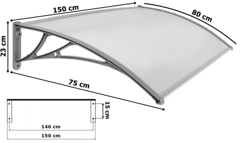 Daszek plastikowy Eko 80 x 150cm szary
