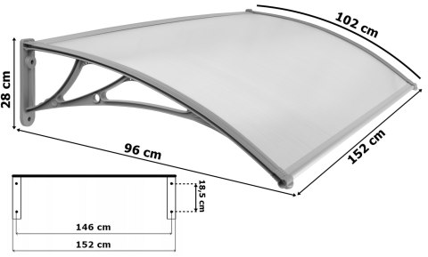 Daszek plastikowy Miro 100x150cm - szary